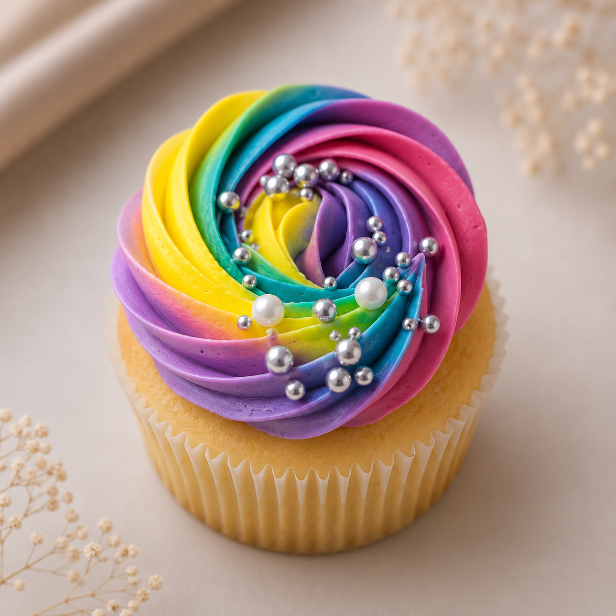 Rainbow Vanilla Cupcake